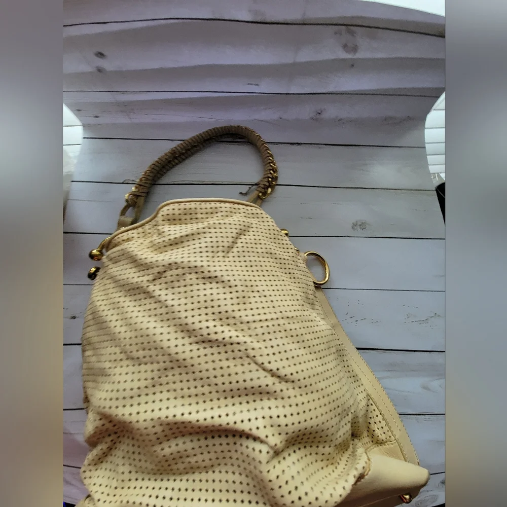 BCBGMAXAZRIA Womens‎ Handbad Cream and Gold Textured Shoulder Bag